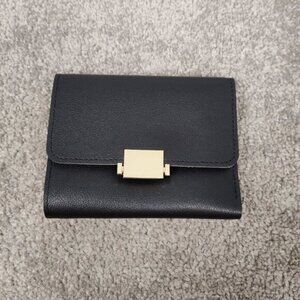 Miniso Life Women's Tri Fold Wallet Black Snap Button Closure Elegant Minimalist